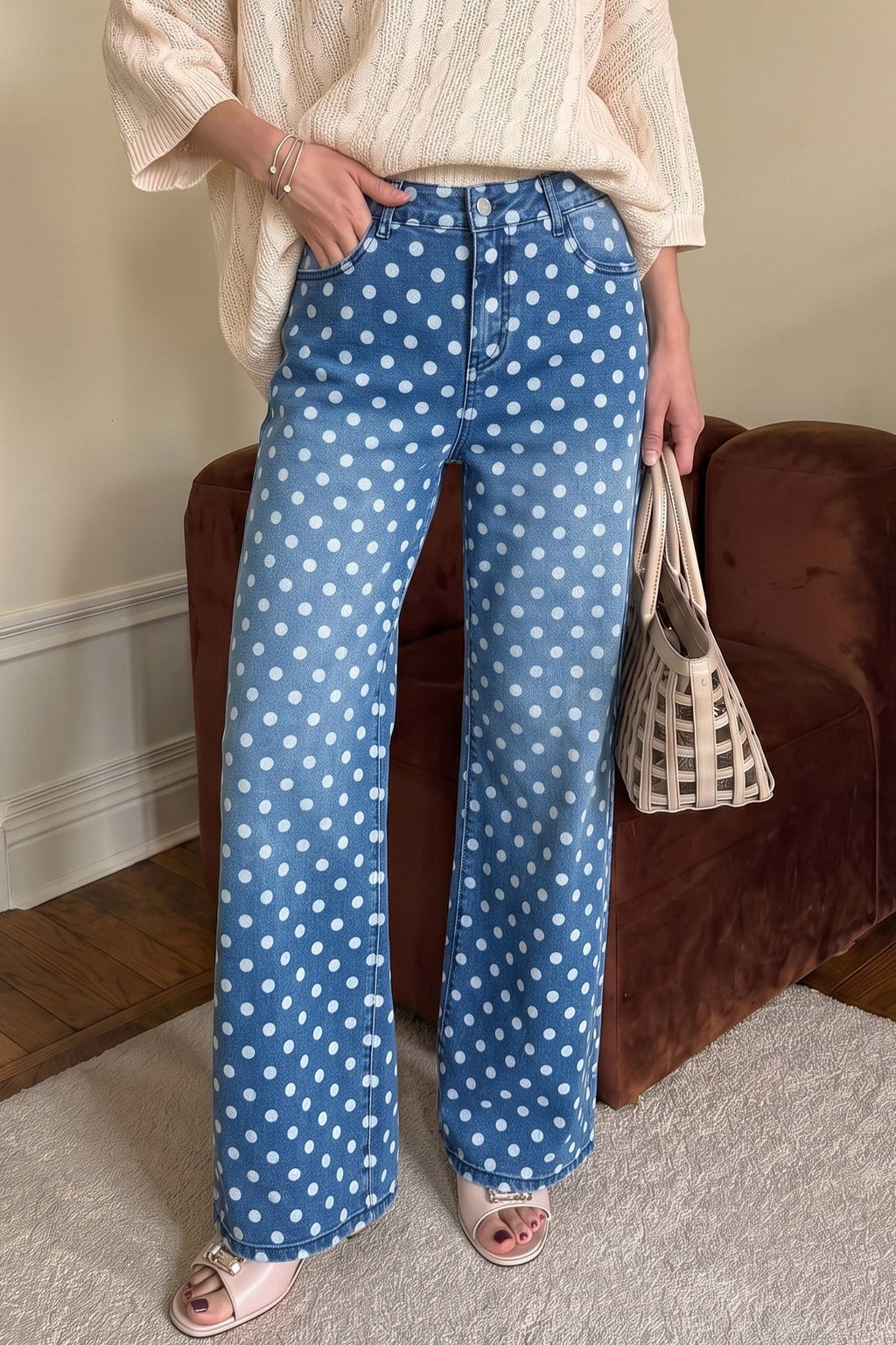 Dokotoo Women's Wide Leg Jeans Floral Print Baggy Denim Pants with Pockets