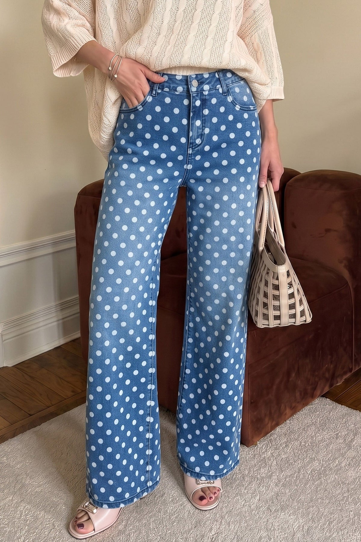 Dokotoo Women's Wide Leg Jeans Floral Print Baggy Denim Pants with Pockets