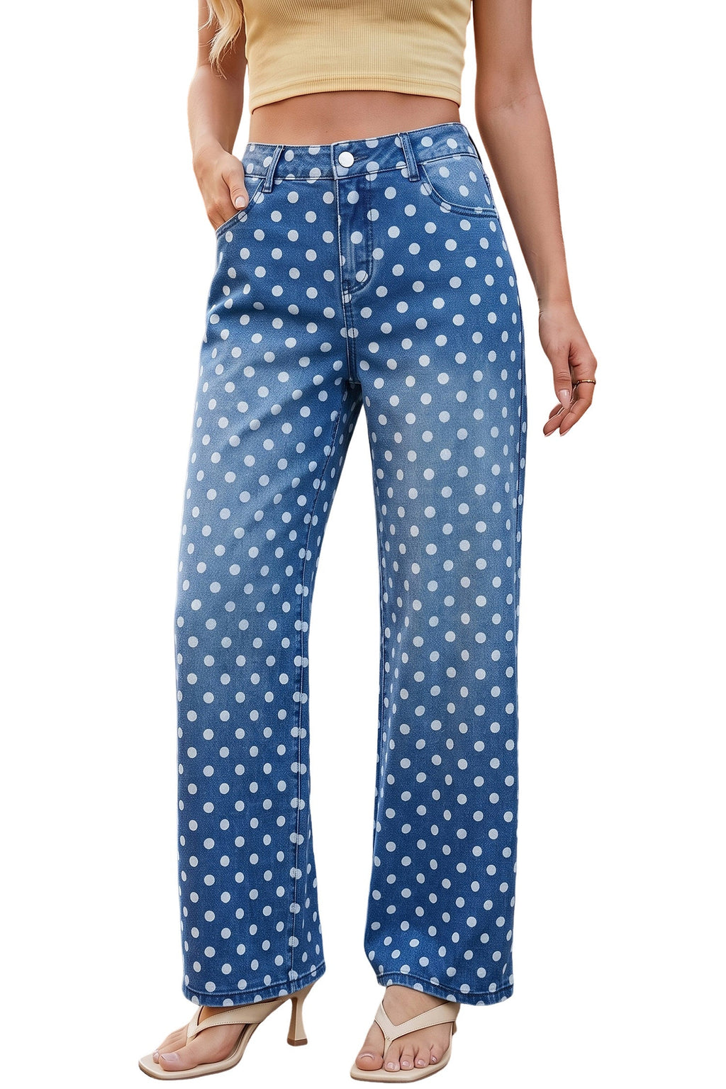 Dokotoo Women's Wide Leg Jeans Floral Print Baggy Denim Pants with Pockets