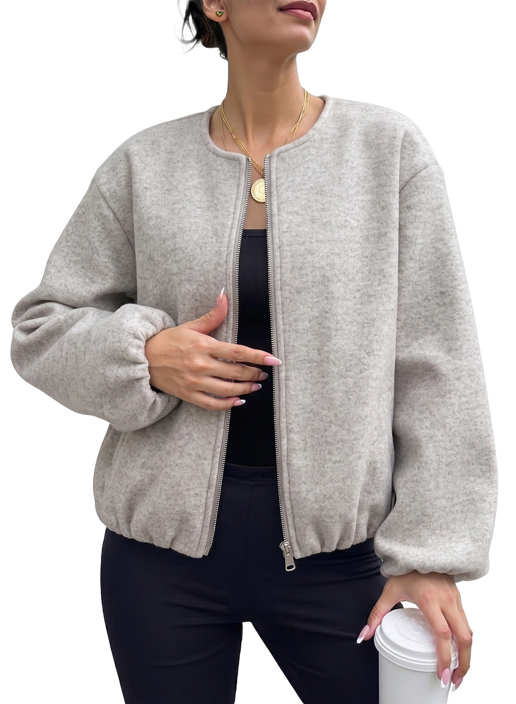 Bomber Jacket for Women Trendy Long Sleeve Coat with Pockets