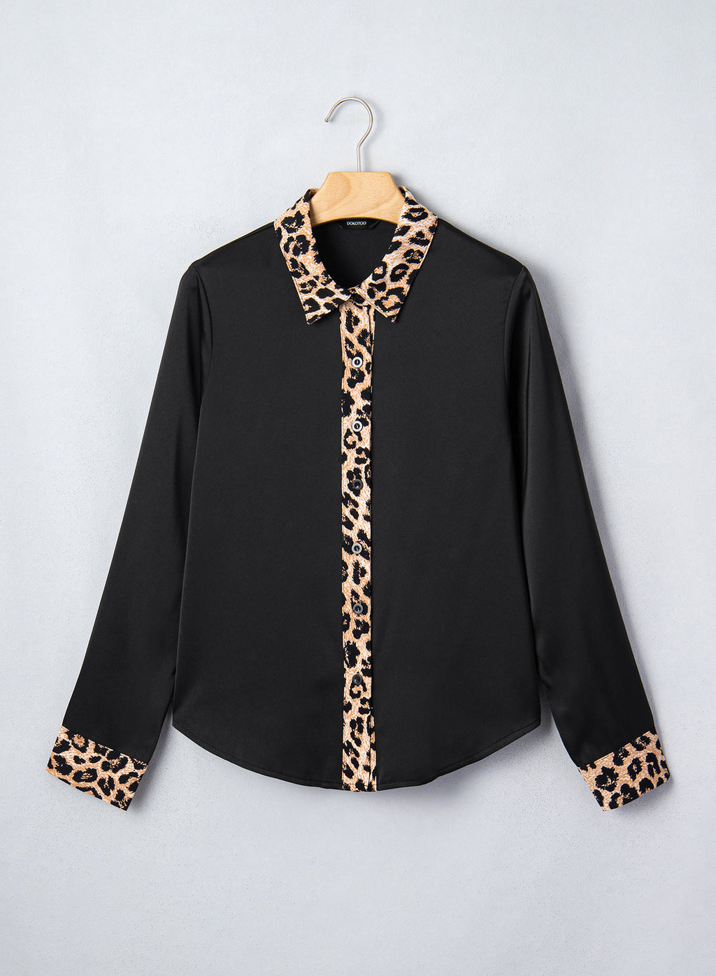 Dokotoo Womens Tops Business Casual Outfits Long Sleeve V Neck Button Down Shirts Satin Leopard Print Elegant Work Blouses