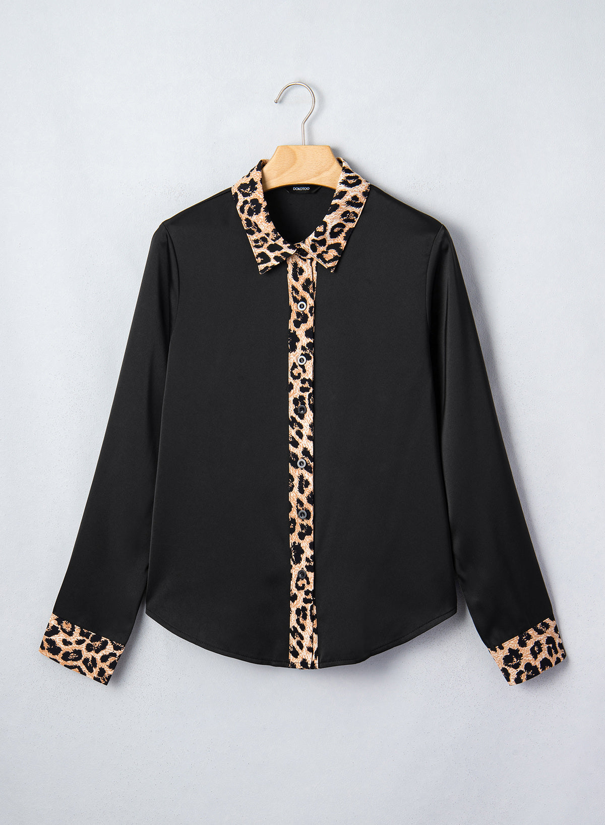 Dokotoo Womens Tops Business Casual Outfits Long Sleeve V Neck Button Down Shirts Satin Leopard Print Elegant Work Blouses
