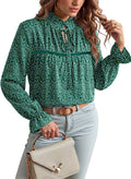 Dokotoo Long Sleeve Shirts for Women Boho Floral Tie V Neck Blouses