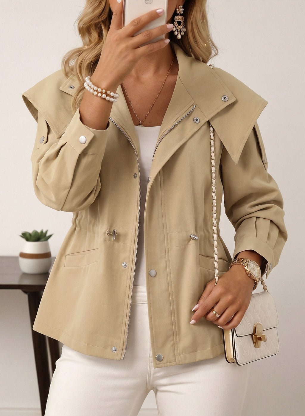 Dokotoo Women's Casual Drawstring Zip Hooded Trench Coat 2026 Outerwear Jacket