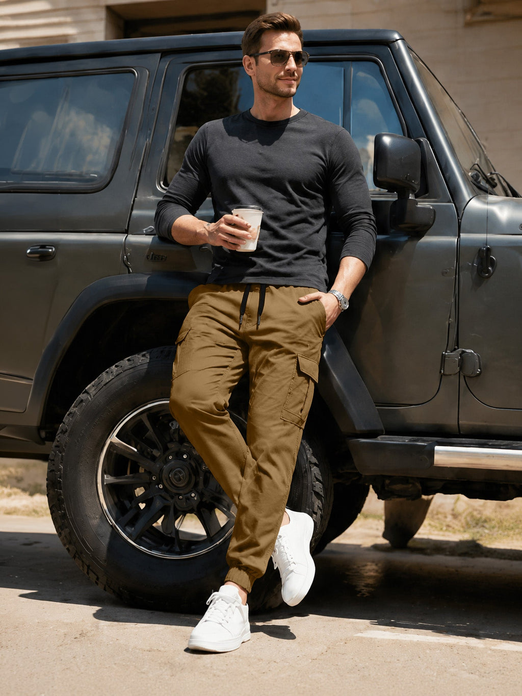 Dokotoo Men Men's Cotton Cargo Joggers Slim Fit Work Pants