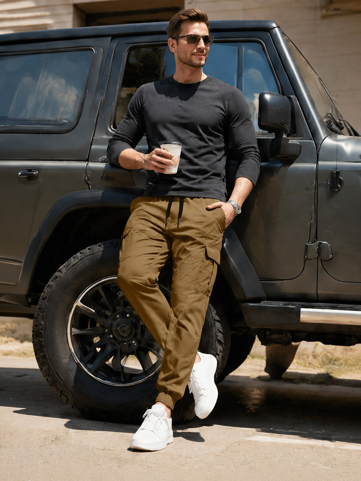 Dokotoo Men Men's Cotton Cargo Joggers Slim Fit Work Pants