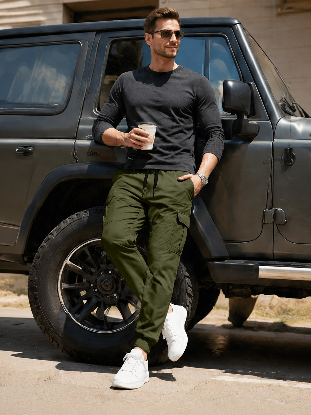 Dokotoo Men Men's Cotton Cargo Joggers Slim Fit Work Pants