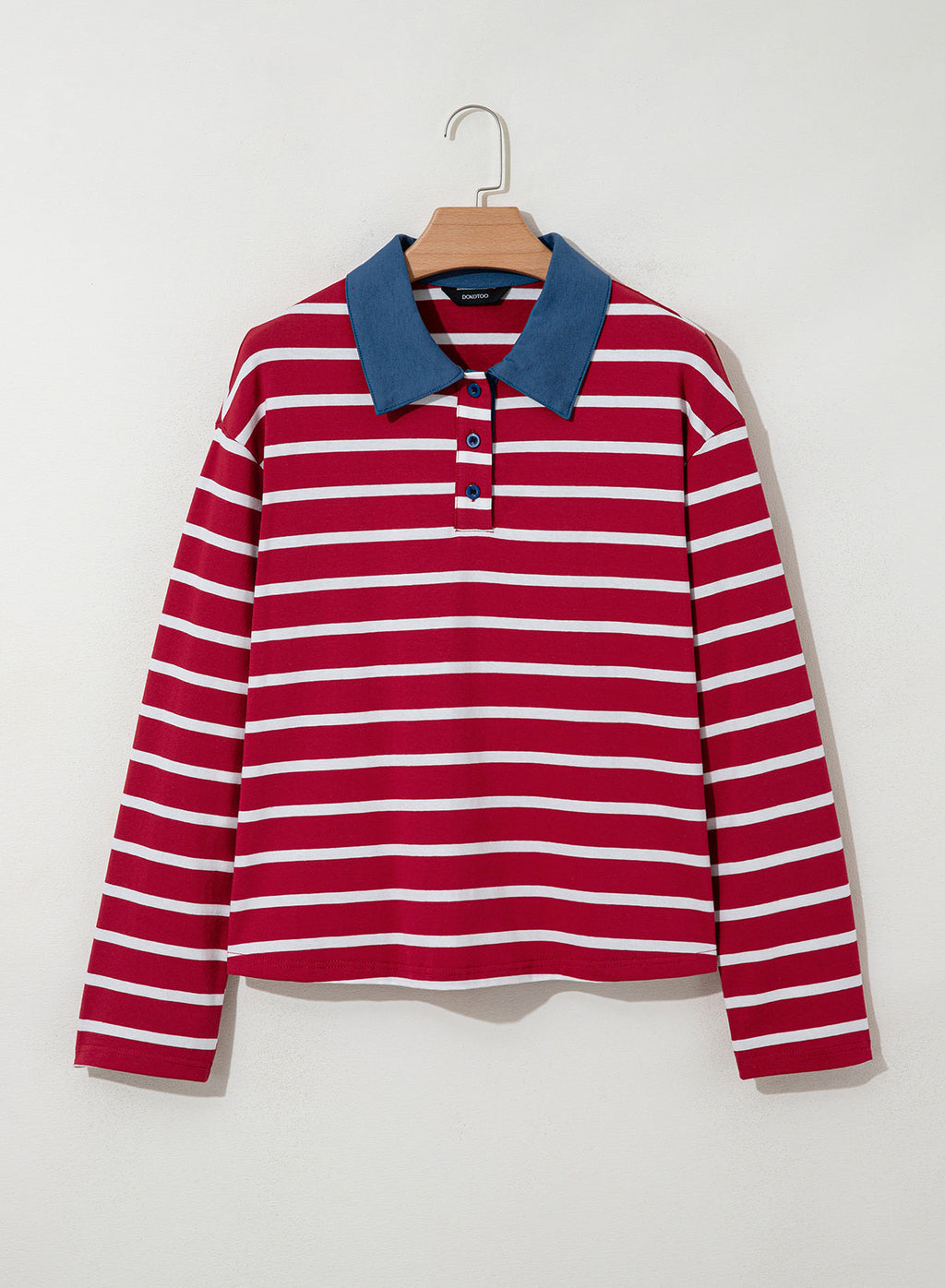 Dokotoo Womens Tops Long Sleeve Striped Color Block Button Down Shirts