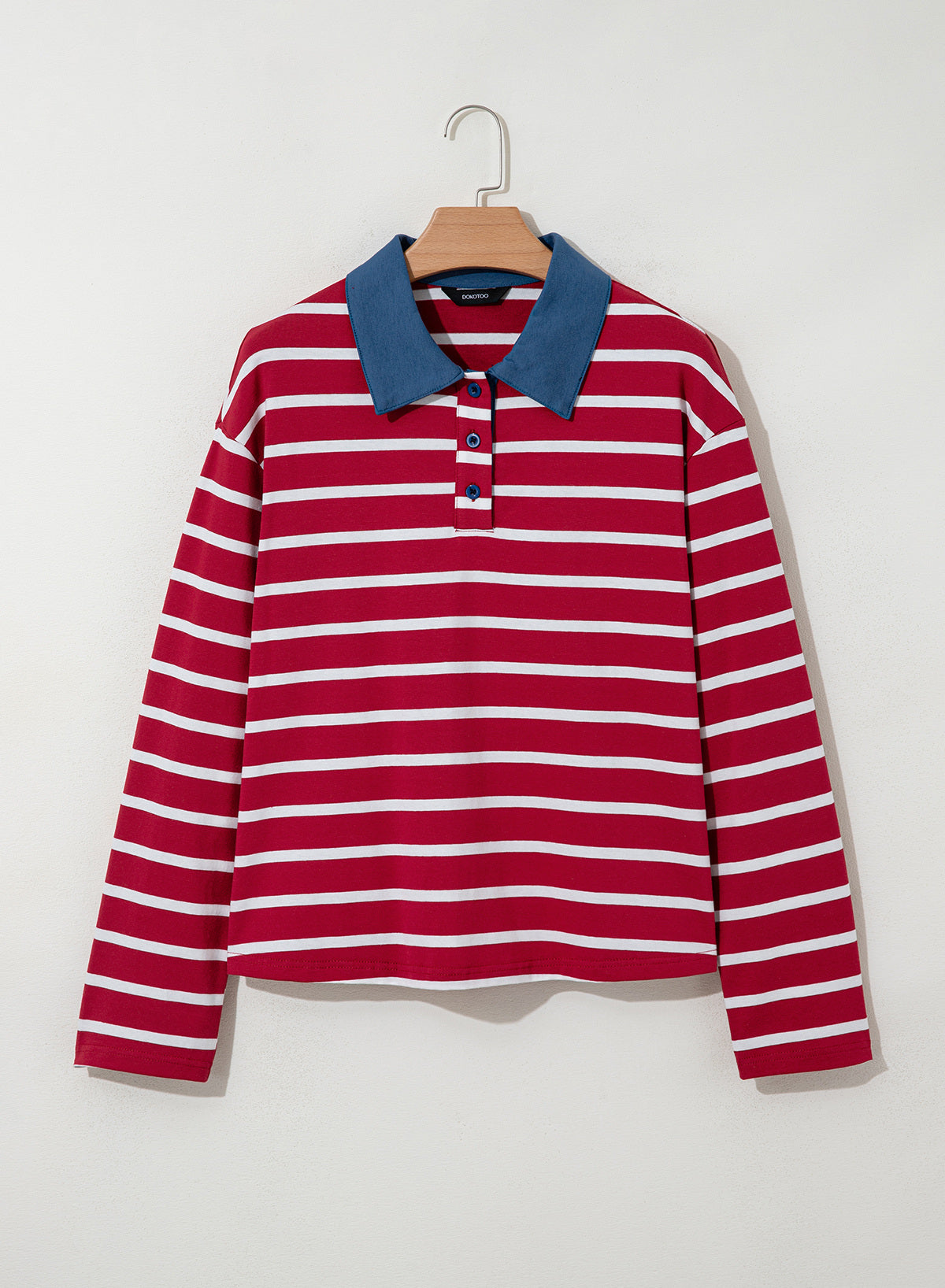 Dokotoo Womens Tops Long Sleeve Striped Color Block Button Down Shirts