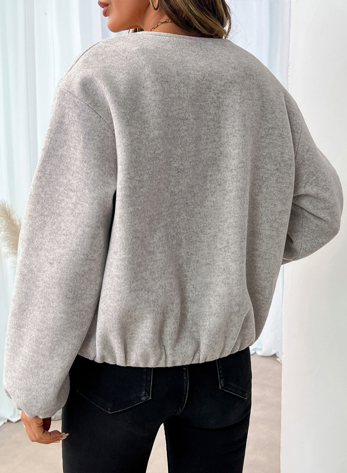 Bomber Jacket for Women Trendy Long Sleeve Coat with Pockets
