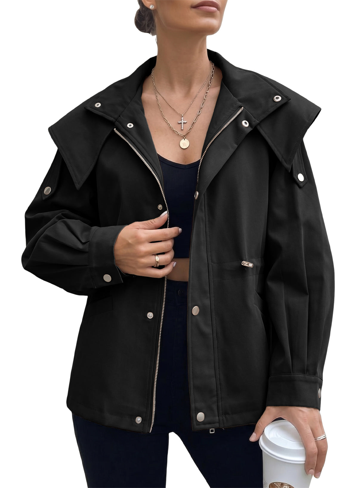 Dokotoo Women's Casual Drawstring Zip Hooded Trench Coat 2026 Outerwear Jacket