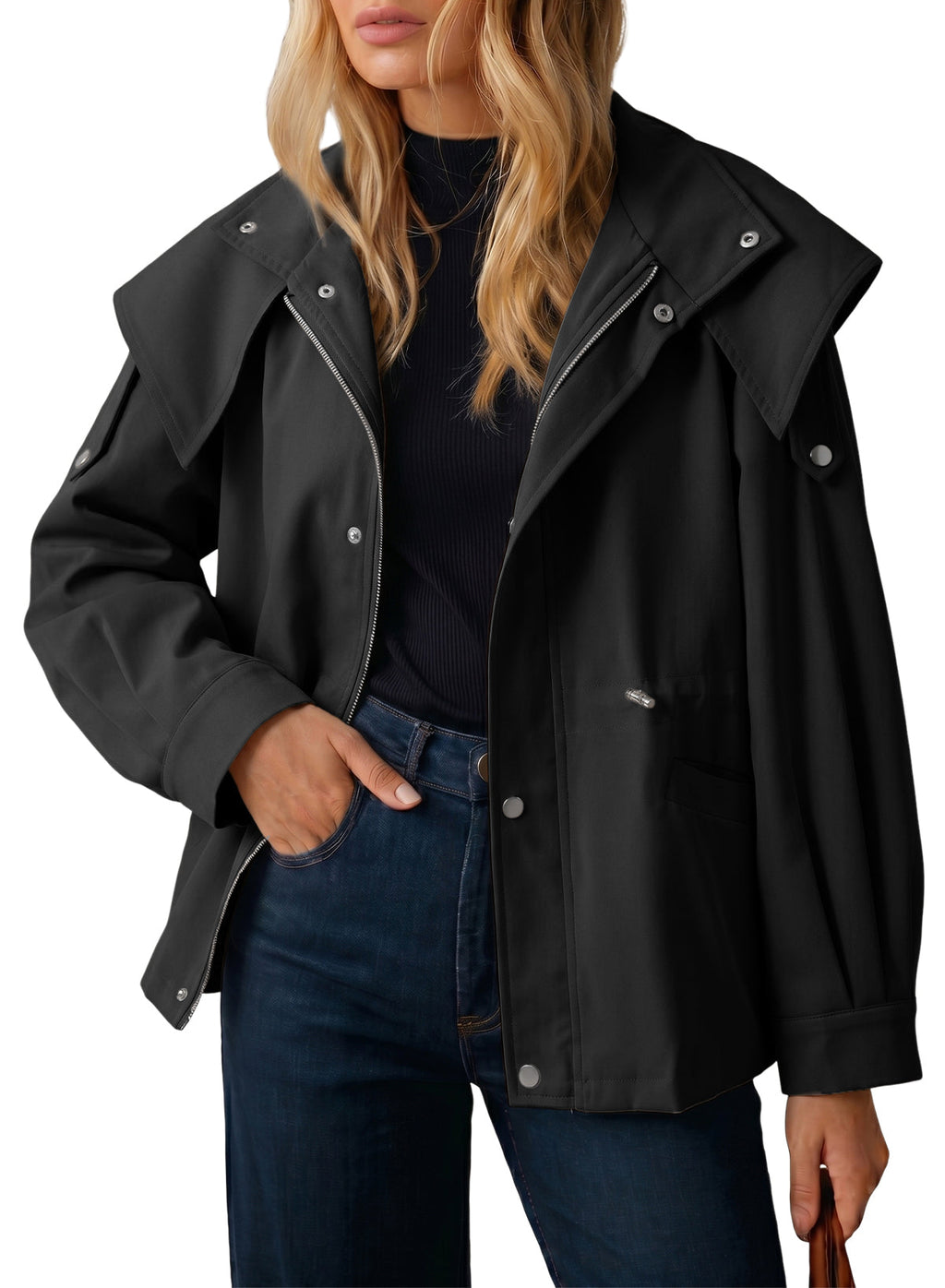 Dokotoo Women's Casual Drawstring Zip Hooded Trench Coat 2026 Outerwear Jacket