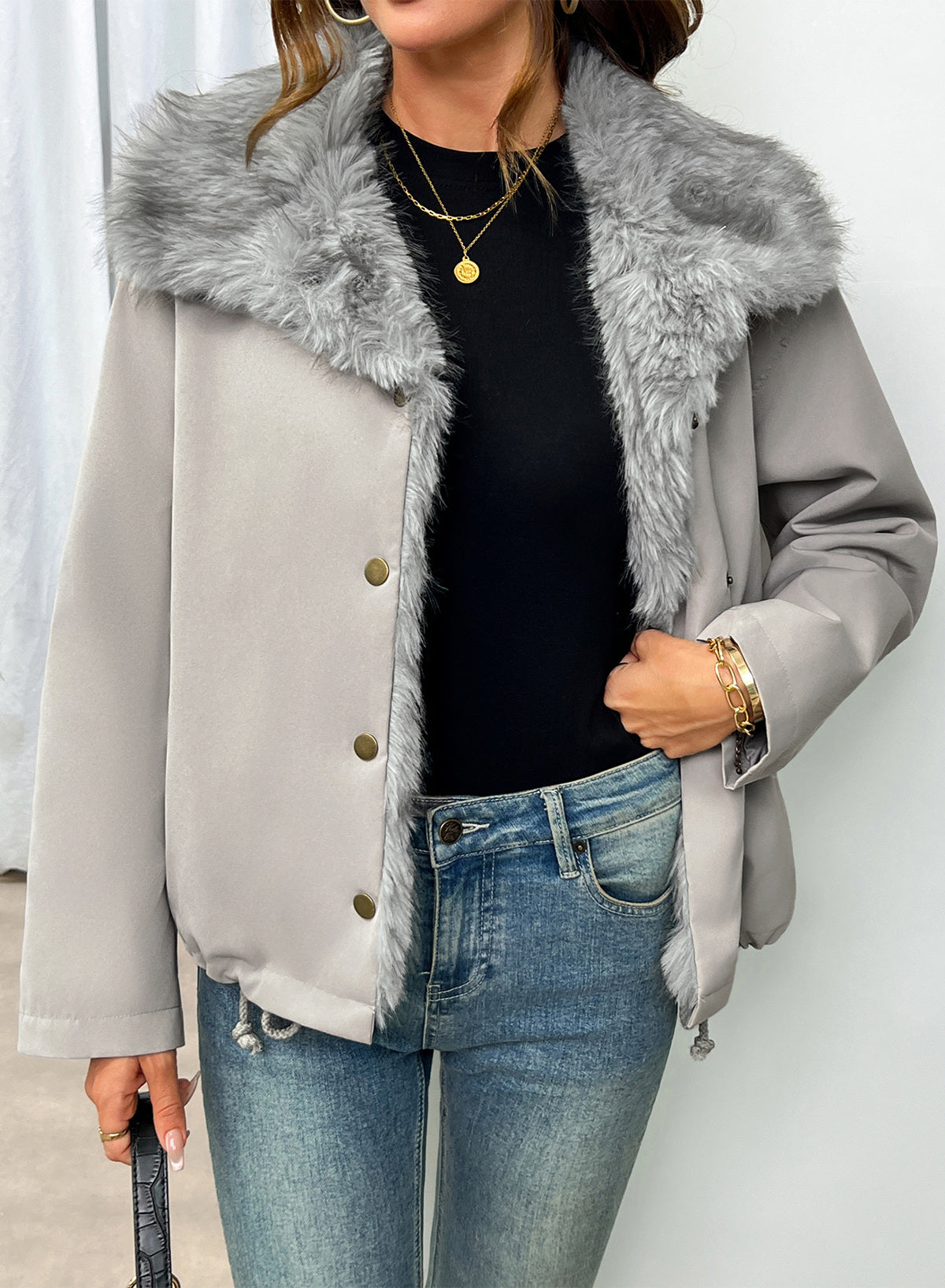 Faux Fur Detachable Oversized Cotton Jacket