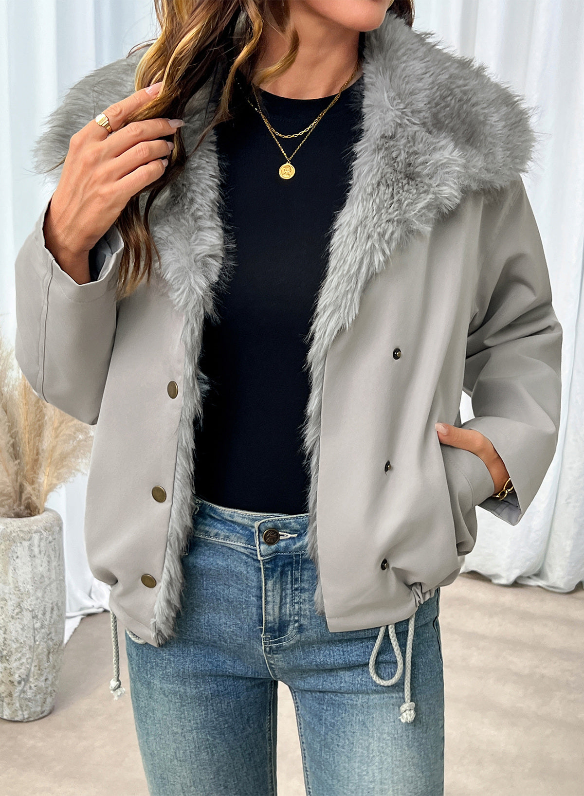 Faux Fur Detachable Oversized Cotton Jacket