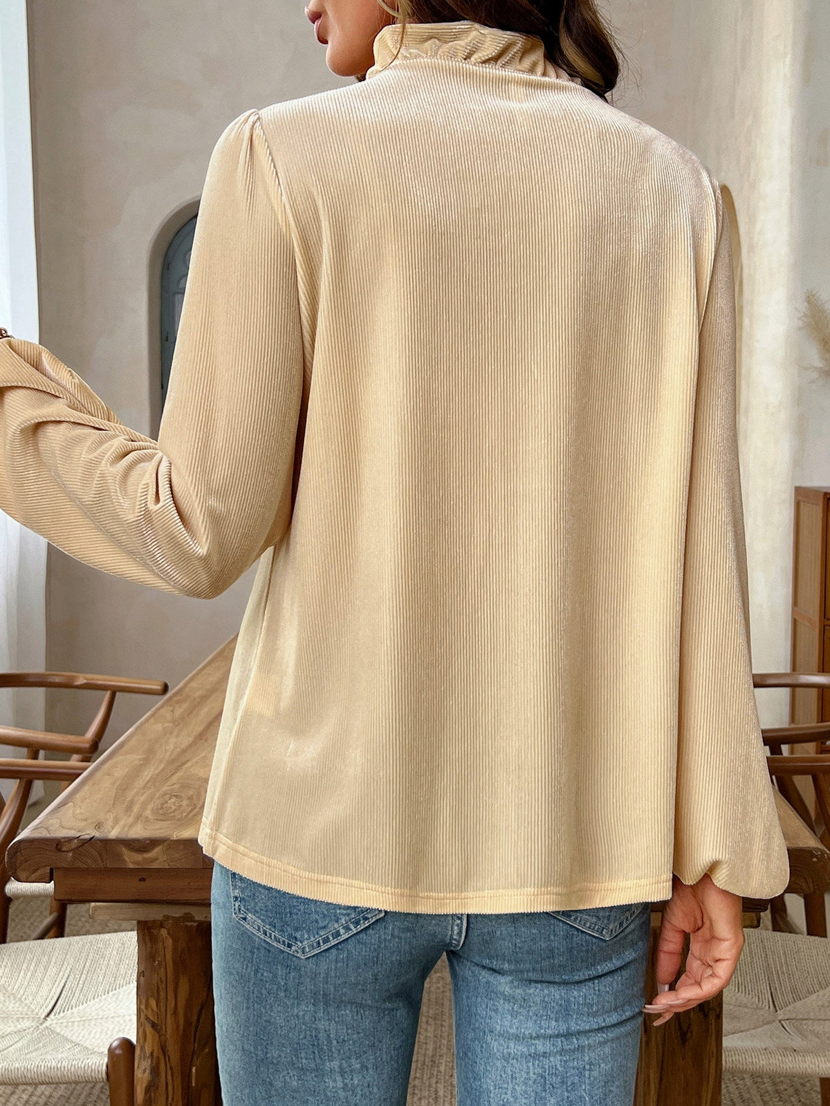 Dokotoo Womens Tops Ruffle V Neck Button Long Sleeve Shirts for Women