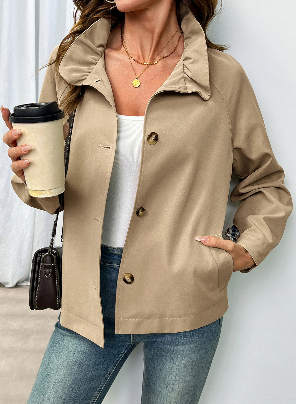 Dokotoo Womens Trench Coat Lightweight Single Breasted Jacket Outerwear