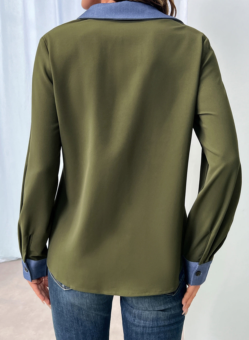 Dokotoo Button Down Shirts for Women Long Sleeve Denim Patchwork Tops