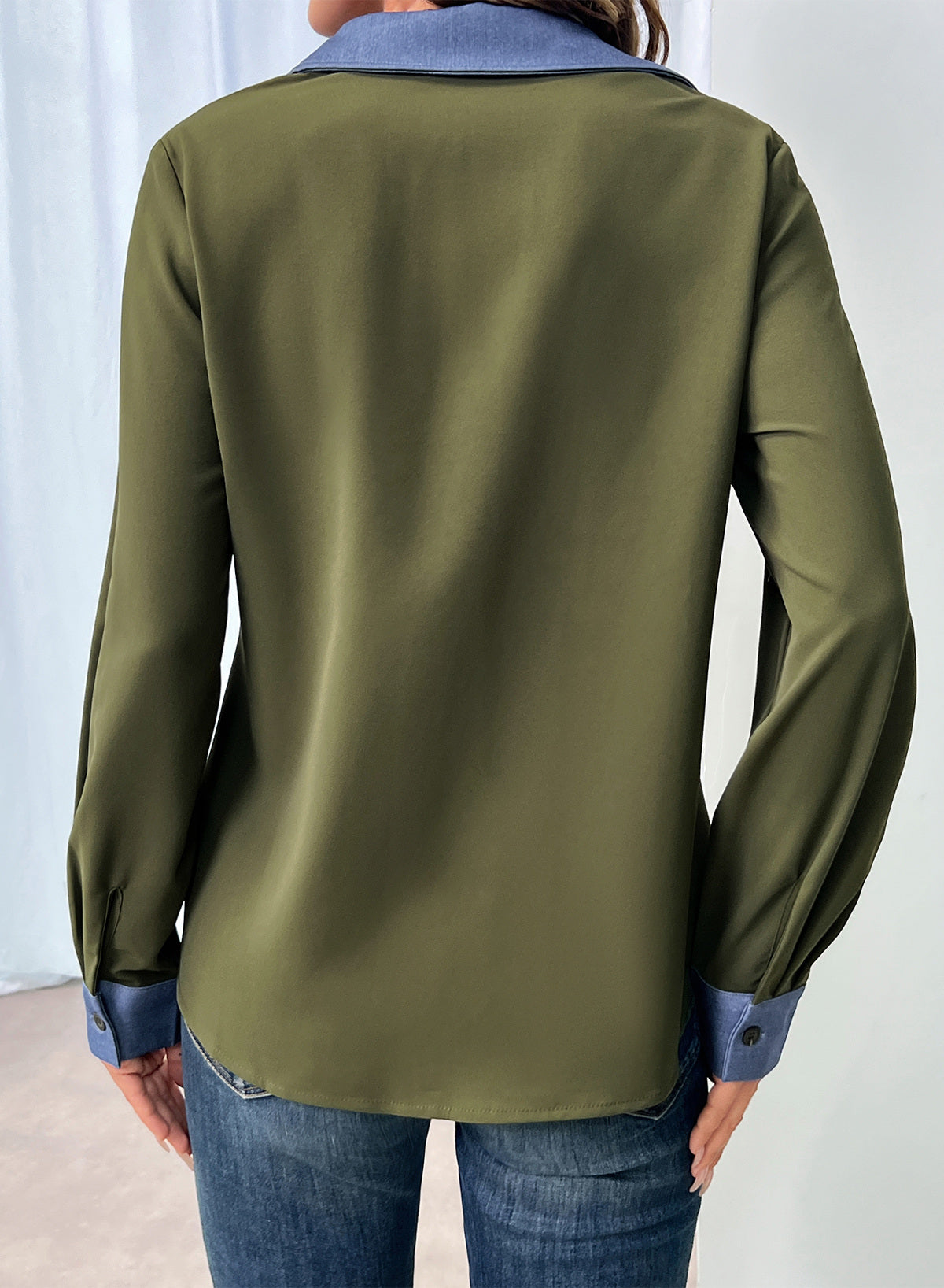 Dokotoo Button Down Shirts for Women Long Sleeve Denim Patchwork Tops