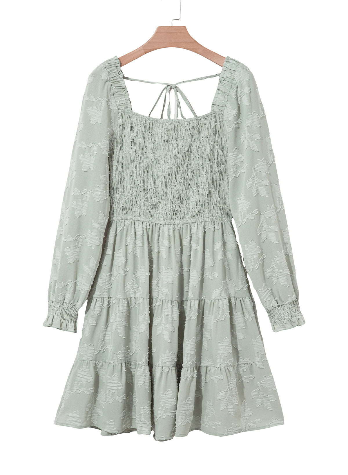 Dokotoo Womens Dresses Long Sleeve Square Neck Smocked Floral Burnout Swing Mini Dress