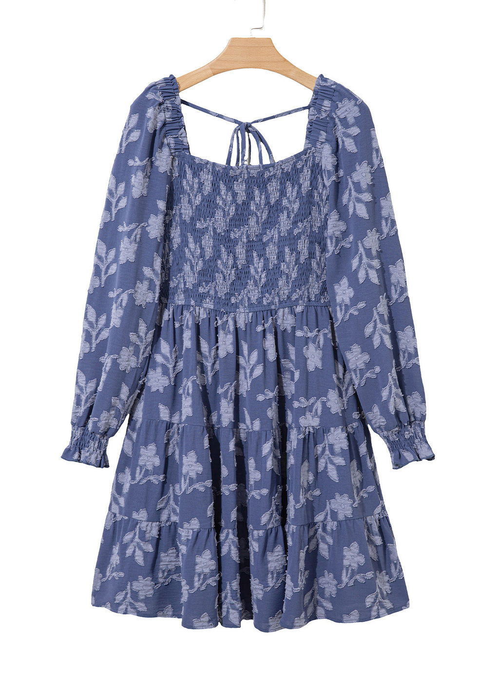 Dokotoo Womens Dresses Long Sleeve Square Neck Smocked Floral Burnout Swing Mini Dress