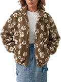 Zip Front Floral Sherpa Fleece Jacket