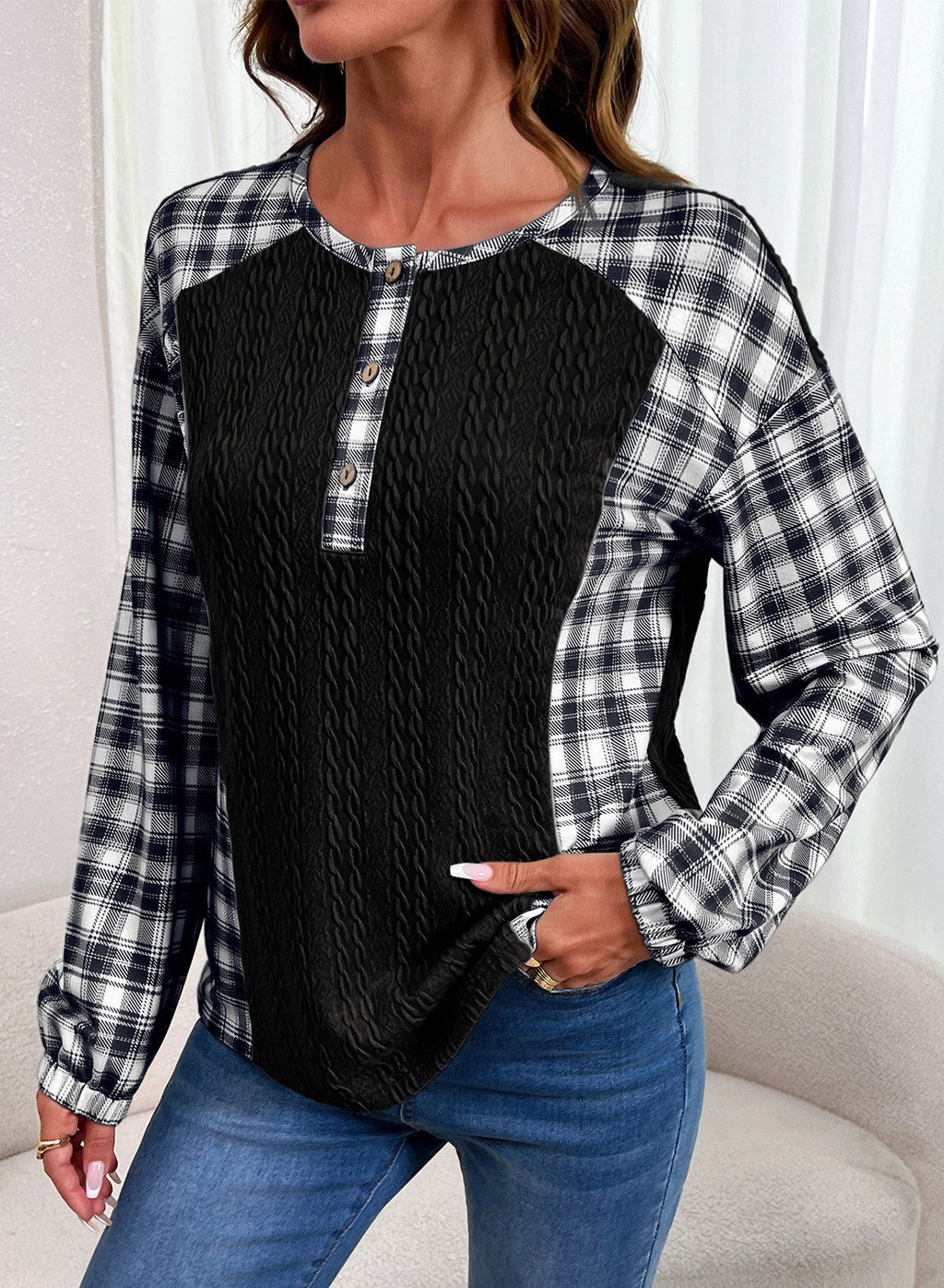 Dokotoo Long Sleeve Button Shirts for Women Trendy Loose Plaid Tunic Tops
