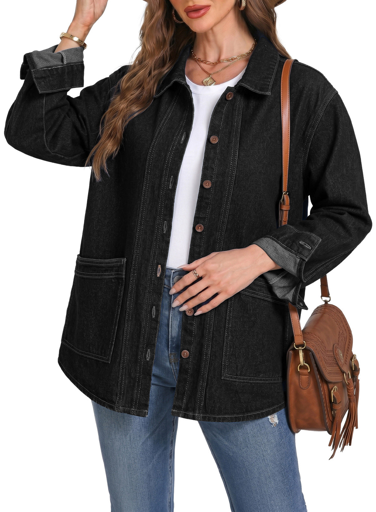Dokotoo Womens Jean Jacket Denim Oversized Button Down Denim Jackets Coat