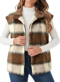 Dokotoo Oversized Plaid Vest Tops for Women Fleece Cap Sleeve Coats