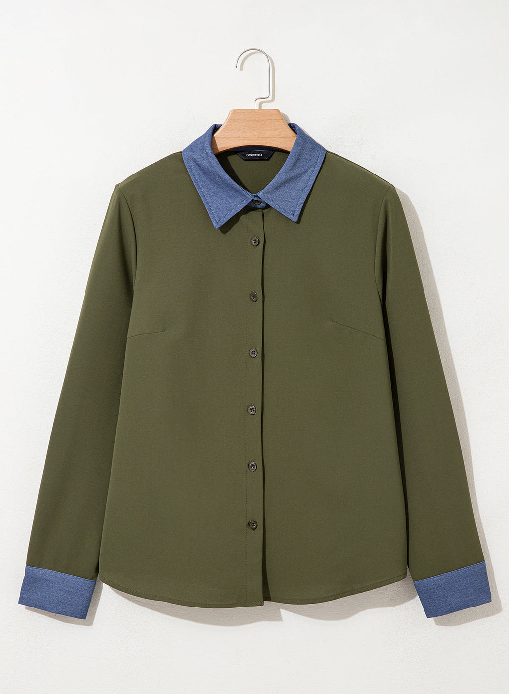 Dokotoo Button Down Shirts for Women Long Sleeve Denim Patchwork Tops