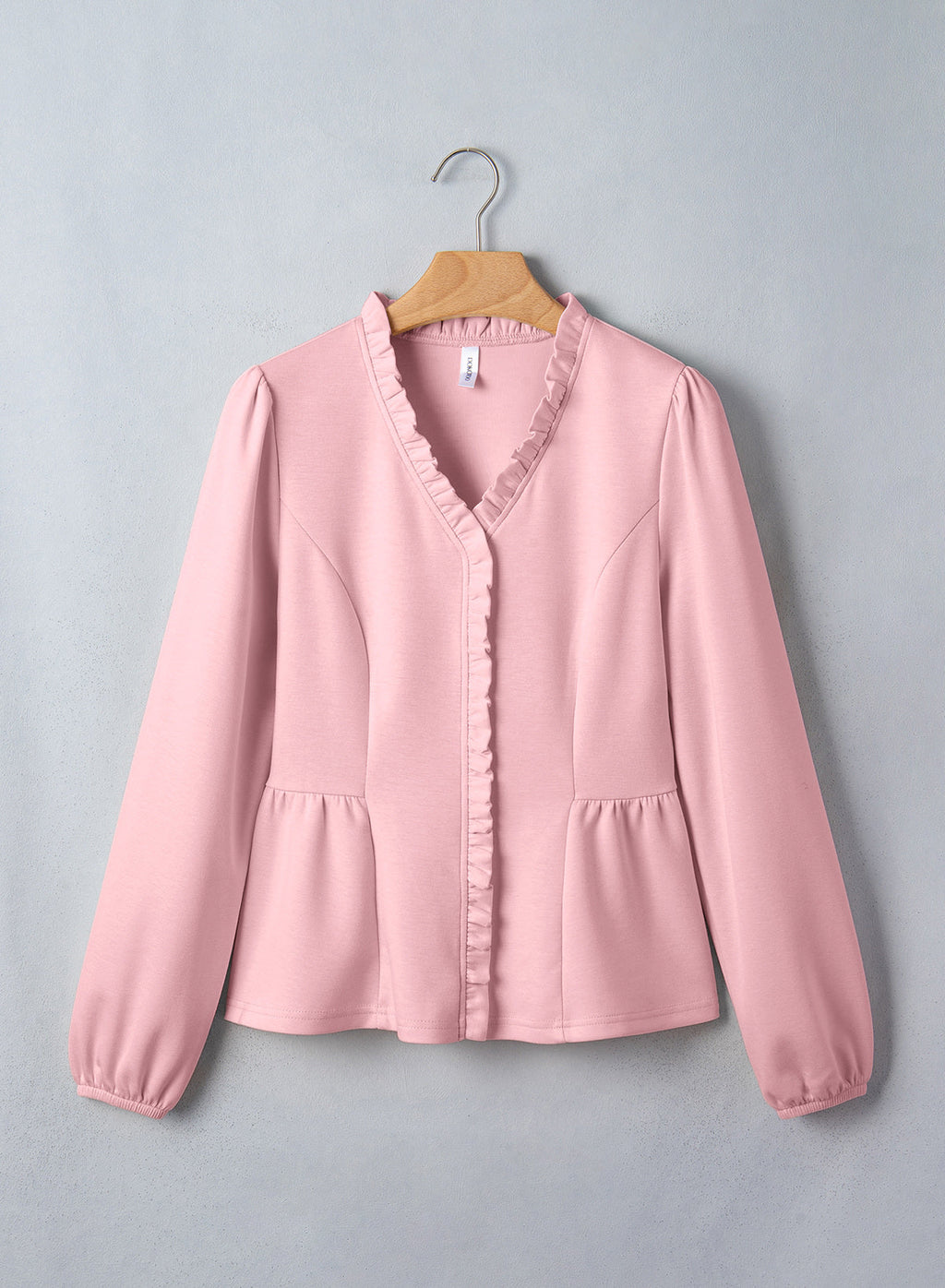 Womens Tops Ruffle Trim V Neck Peplum Babydoll Long Sleeve Shirts