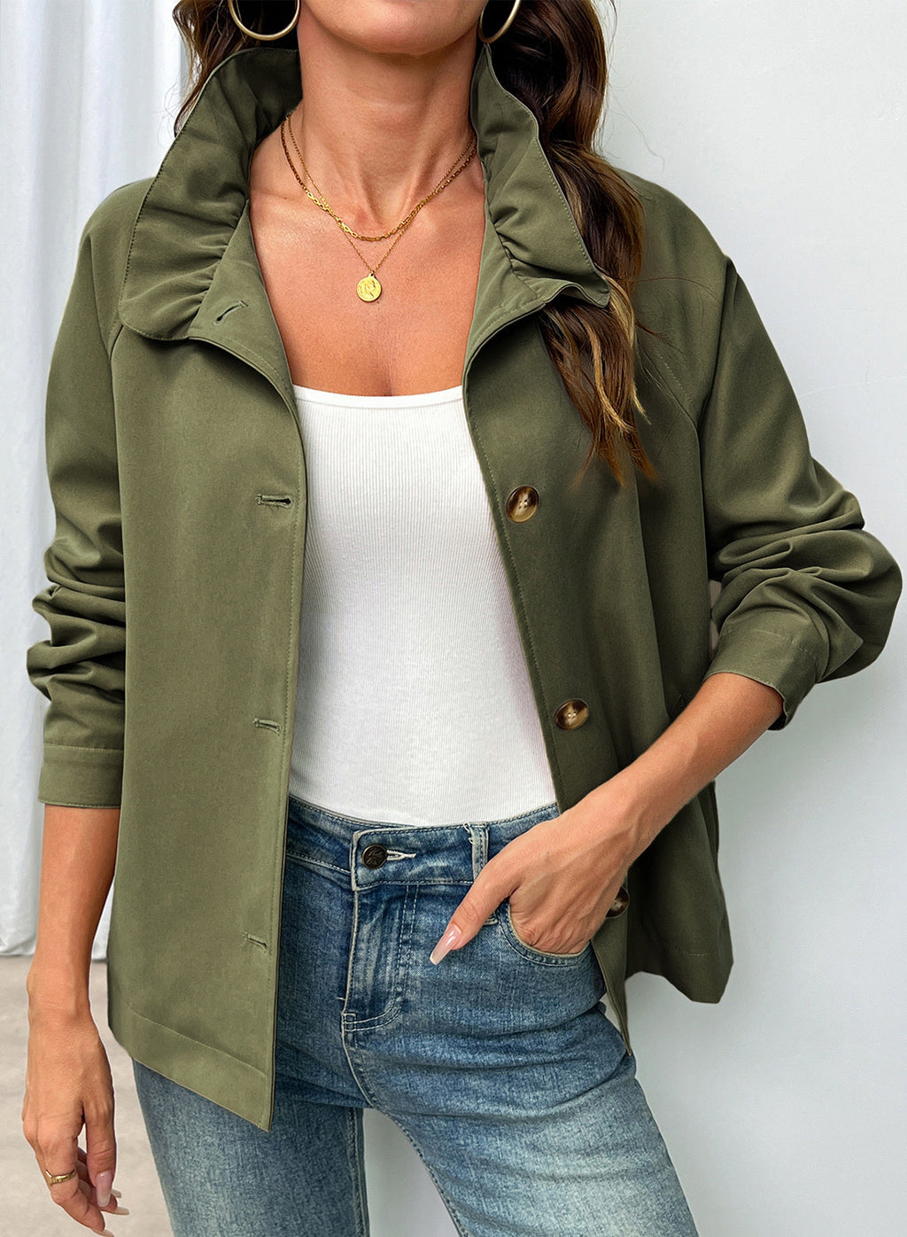 Dokotoo Womens Trench Coat Lightweight Single Breasted Jacket Outerwear