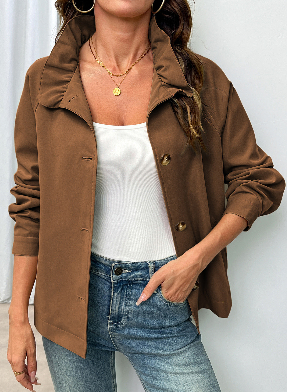 Dokotoo Womens Trench Coat Lightweight Single Breasted Jacket Outerwear