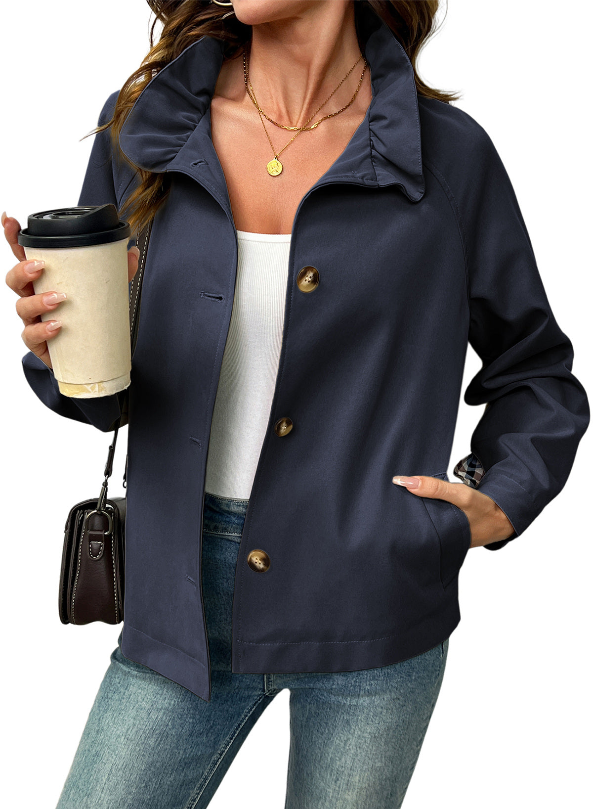 Dokotoo Womens Trench Coat Lightweight Single Breasted Jacket Outerwear