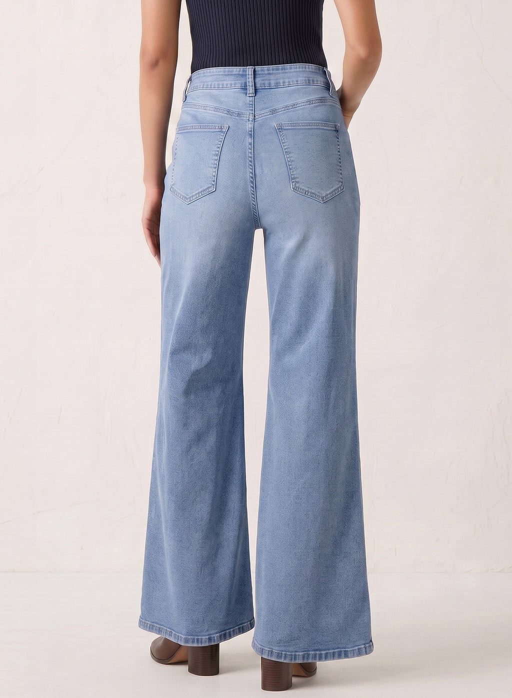 Dokotoo Women's Casual High Waist Embroidery Flare Leg Stretch Denim Pants