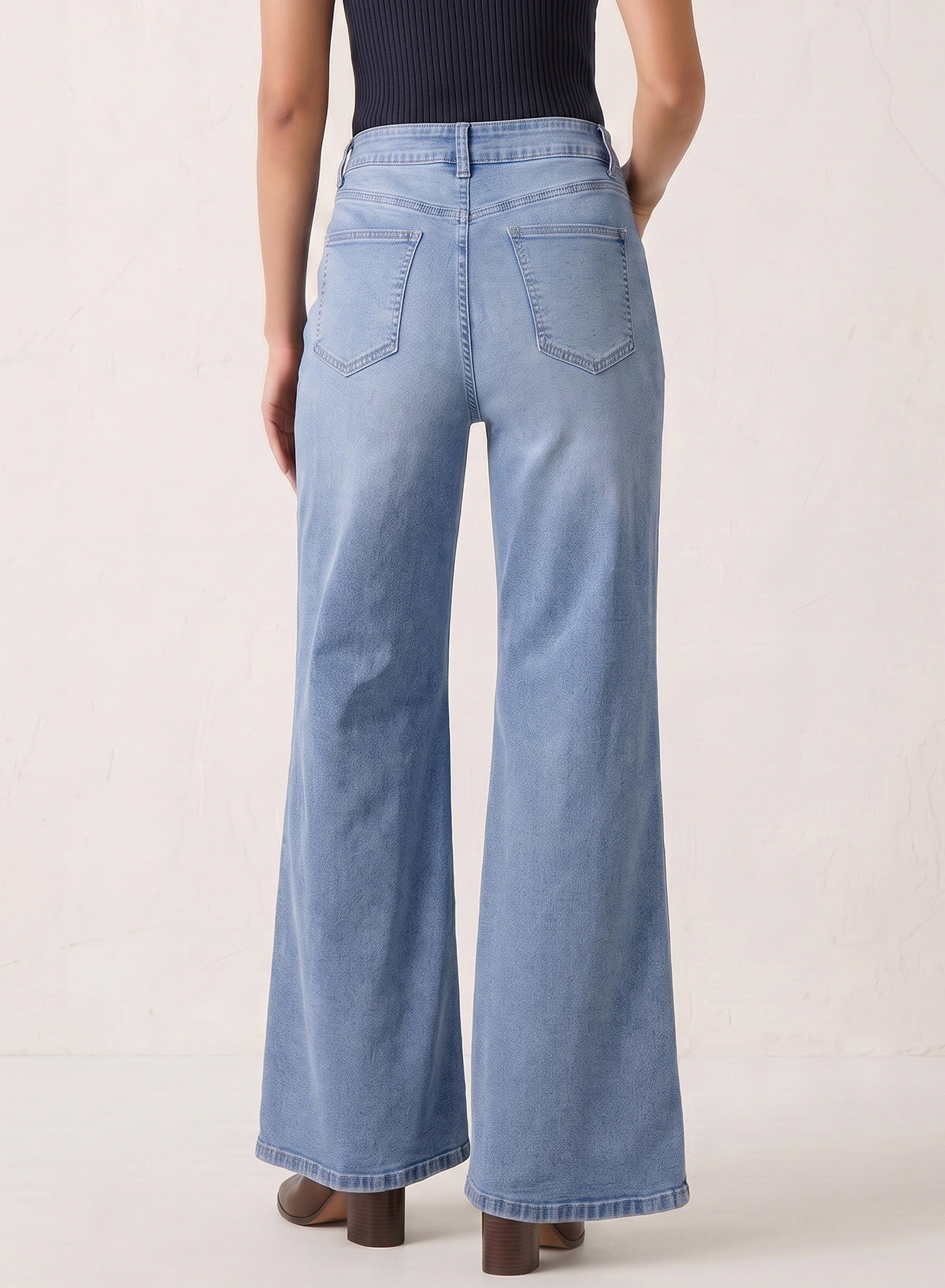 Dokotoo Women's Casual High Waist Embroidery Flare Leg Stretch Denim Pants