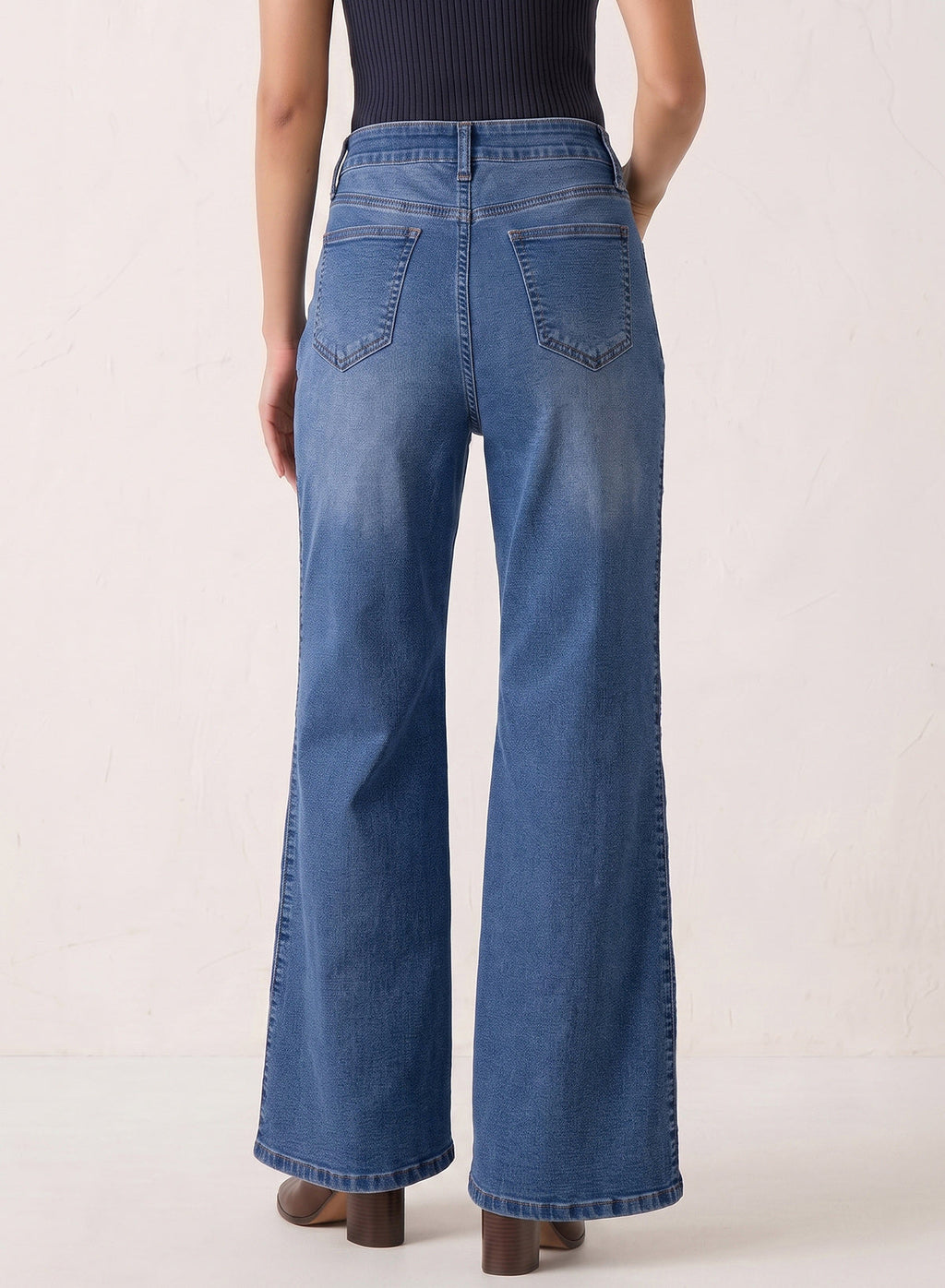 Dokotoo Women's Casual High Waist Embroidery Flare Leg Stretch Denim Pants