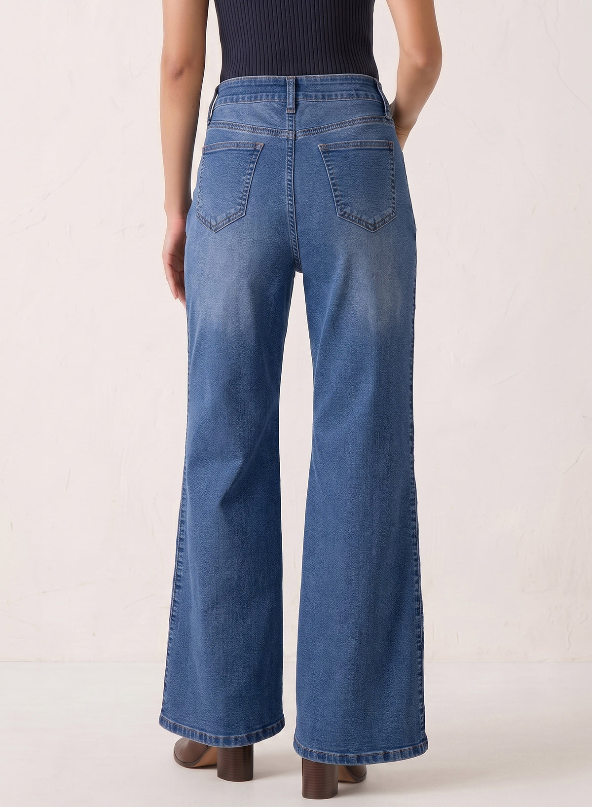 Dokotoo Women's Casual High Waist Embroidery Flare Leg Stretch Denim Pants