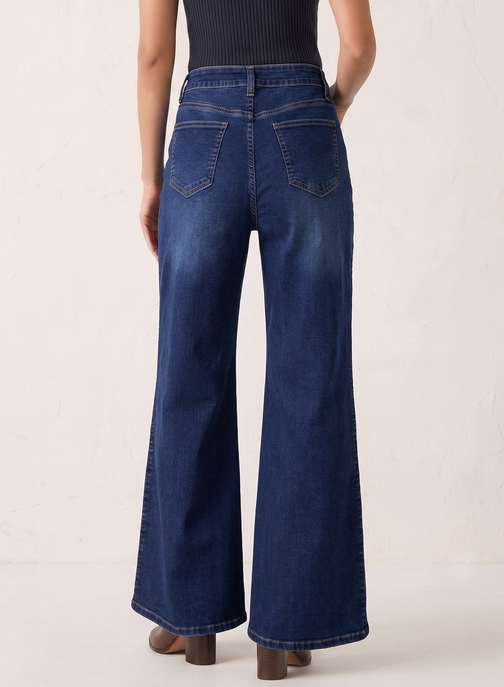 Dokotoo Women's Casual High Waist Embroidery Flare Leg Stretch Denim Pants