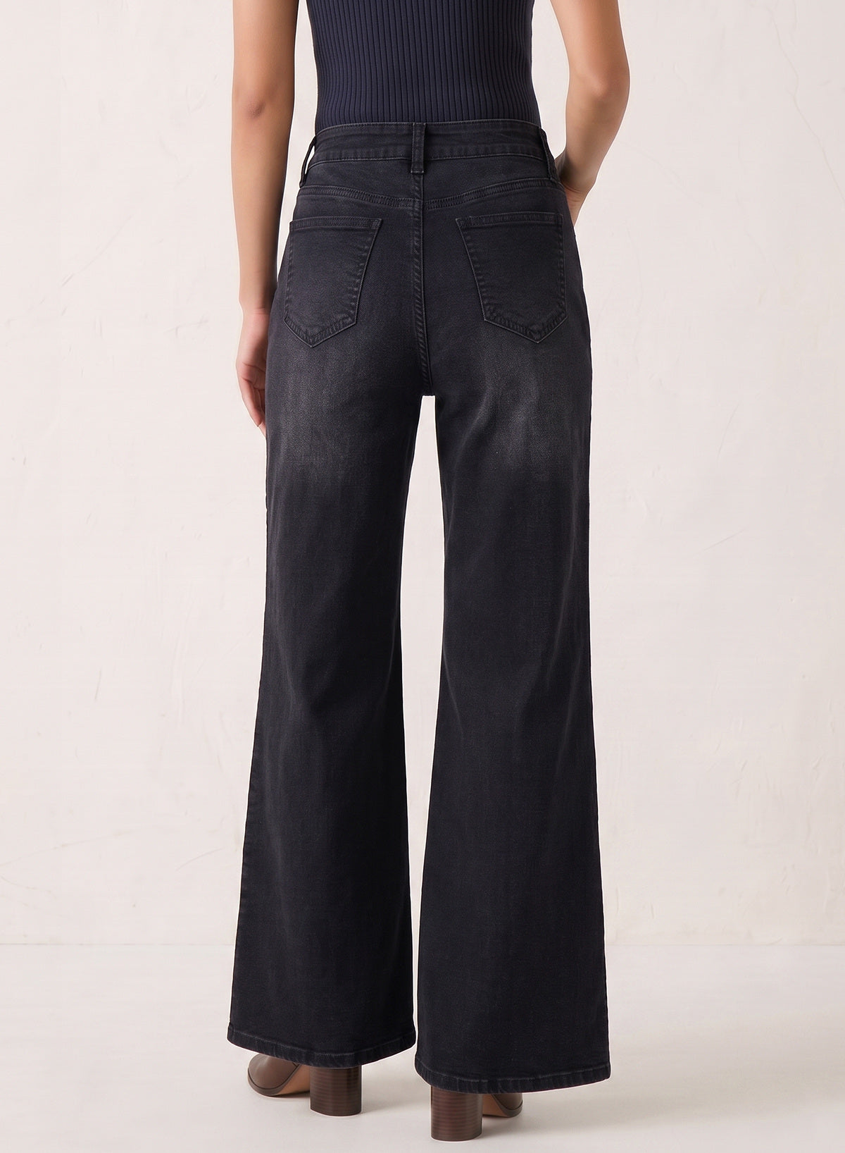 Dokotoo Women's Casual High Waist Embroidery Flare Leg Stretch Denim Pants