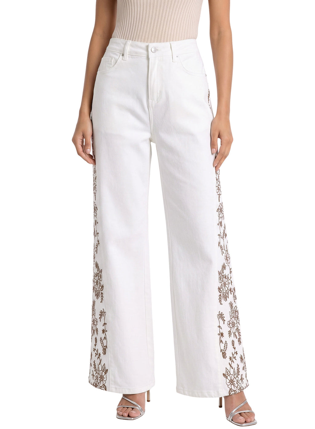 Dokotoo Women's Casual High Waist Embroidery Flare Leg Stretch Denim Pants
