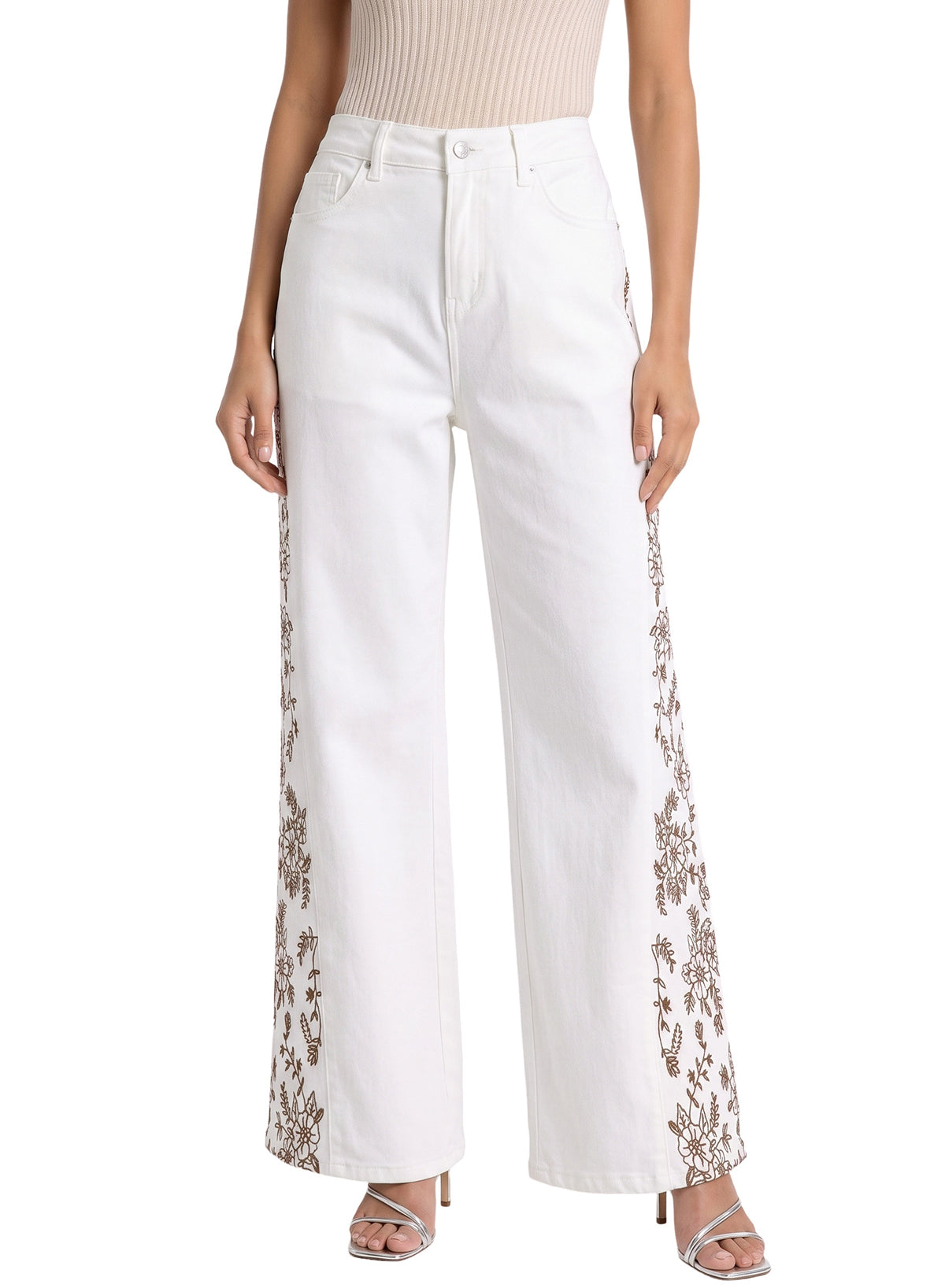 Dokotoo Women's Casual High Waist Embroidery Flare Leg Stretch Denim Pants