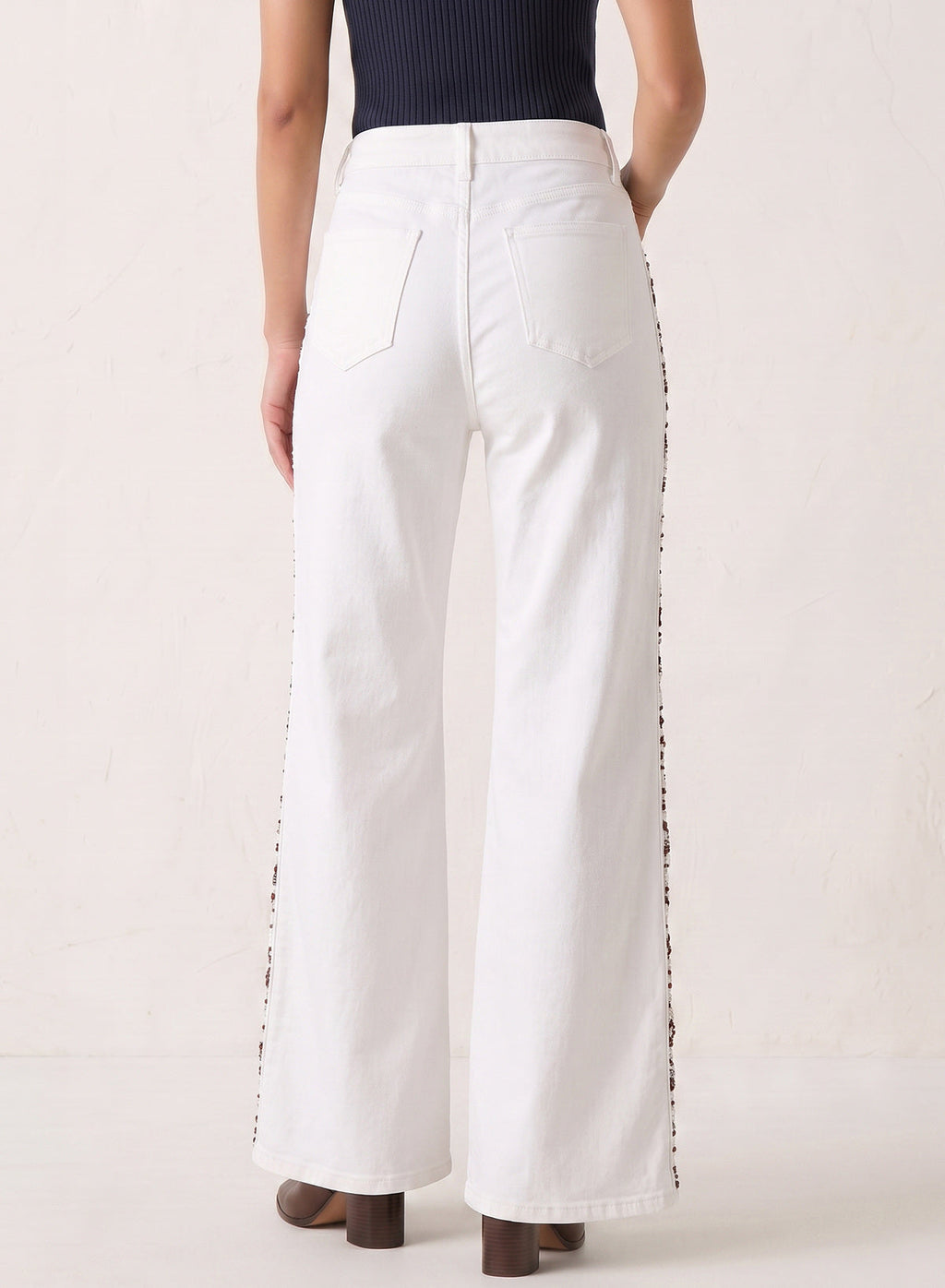 Dokotoo Women's Casual High Waist Embroidery Flare Leg Stretch Denim Pants