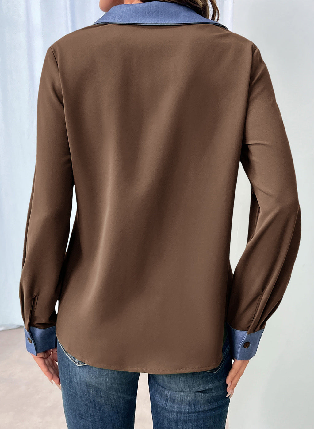 Dokotoo Button Down Shirts for Women Long Sleeve Denim Patchwork Tops
