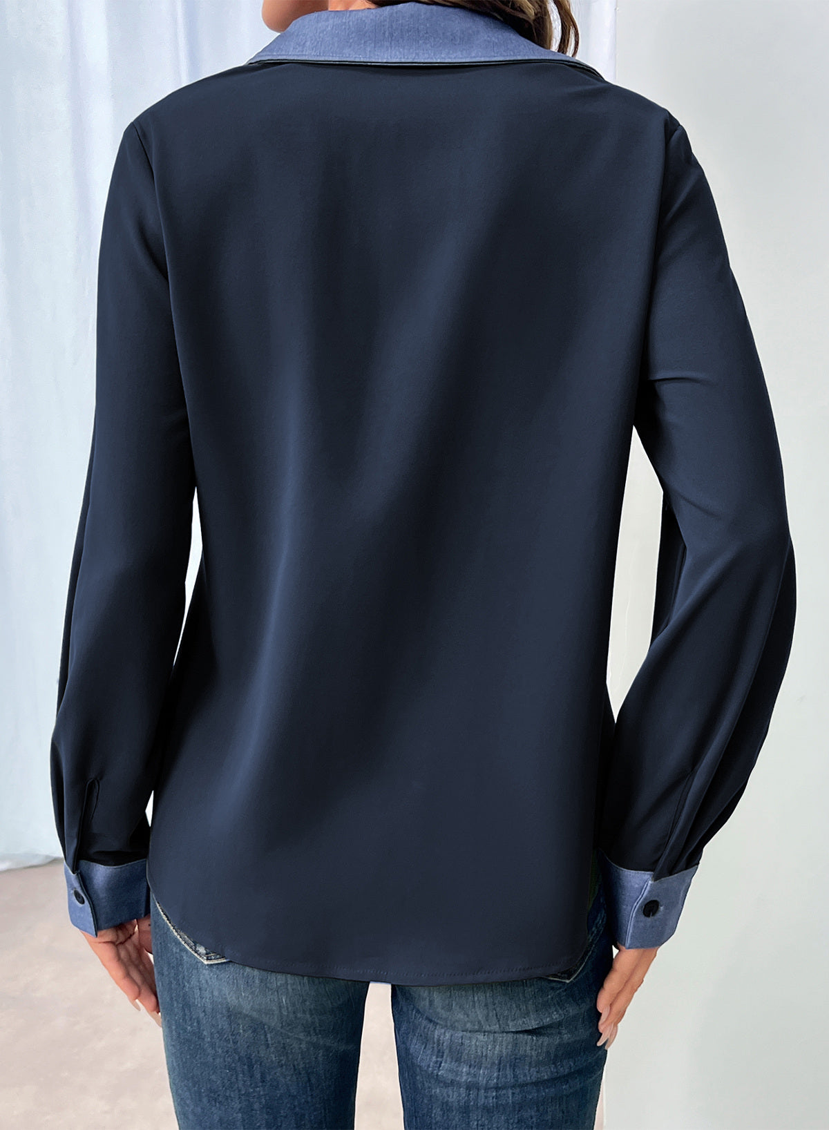 Dokotoo Button Down Shirts for Women Long Sleeve Denim Patchwork Tops
