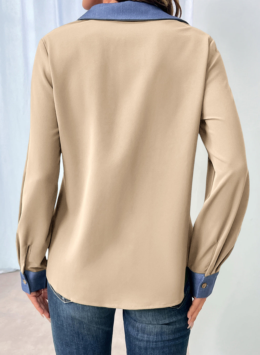 Dokotoo Button Down Shirts for Women Long Sleeve Denim Patchwork Tops