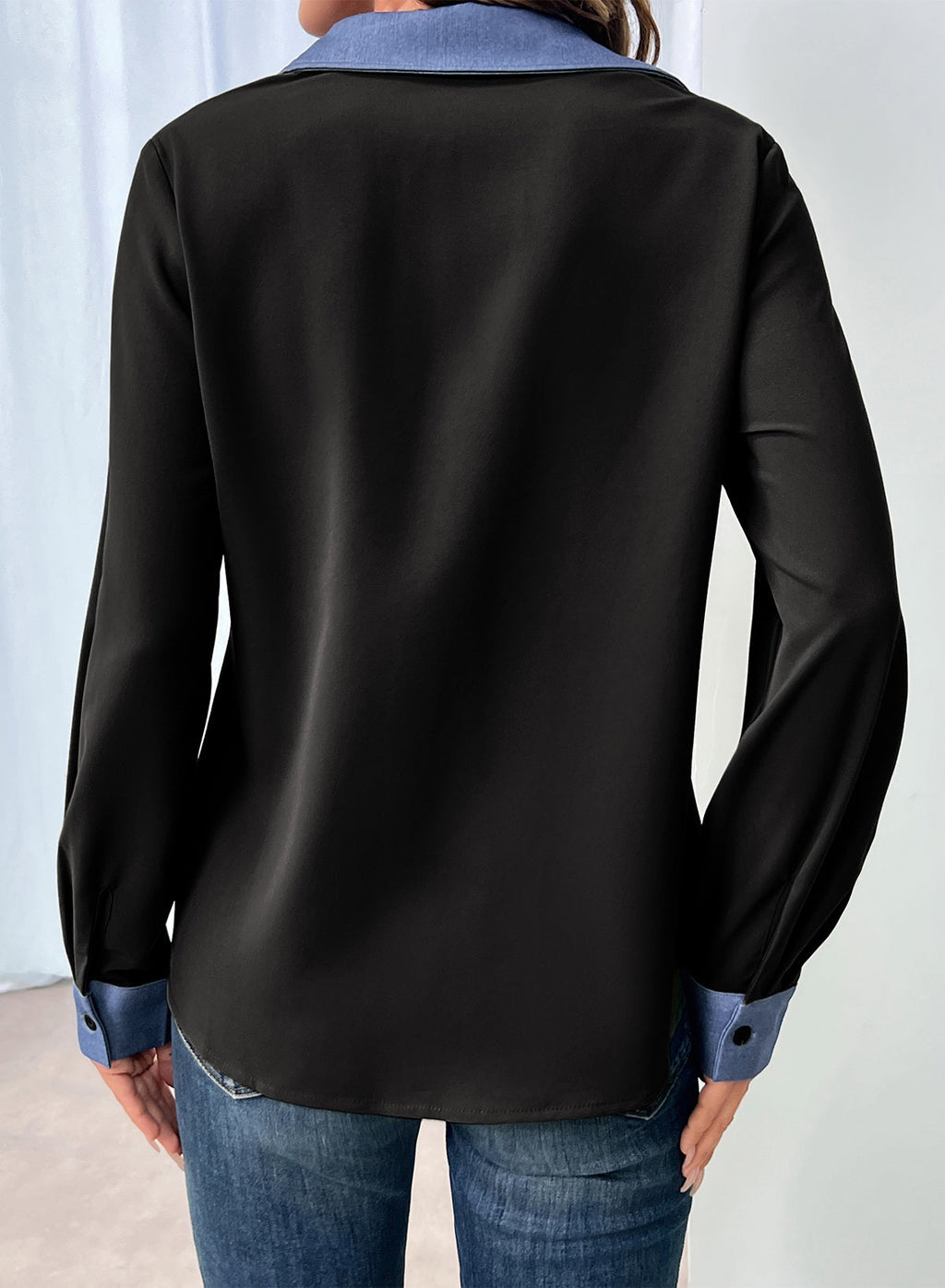 Dokotoo Button Down Shirts for Women Long Sleeve Denim Patchwork Tops