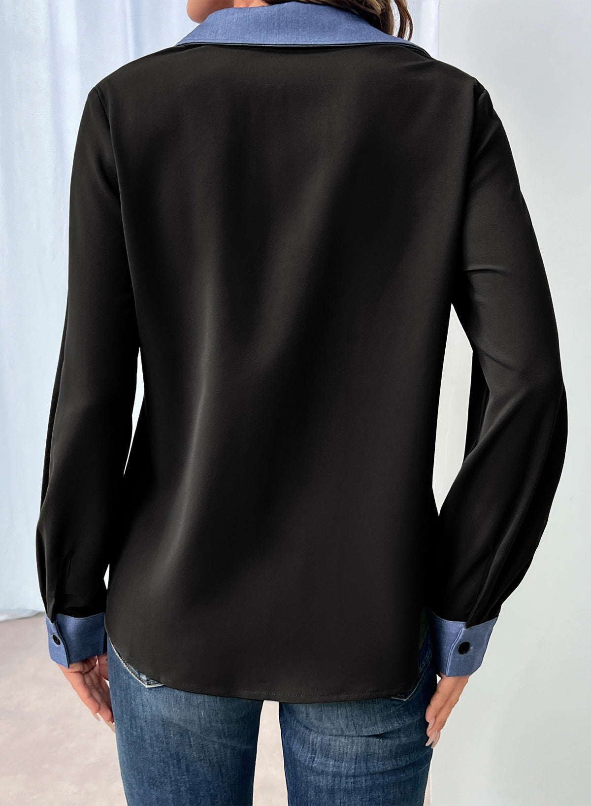 Dokotoo Button Down Shirts for Women Long Sleeve Denim Patchwork Tops