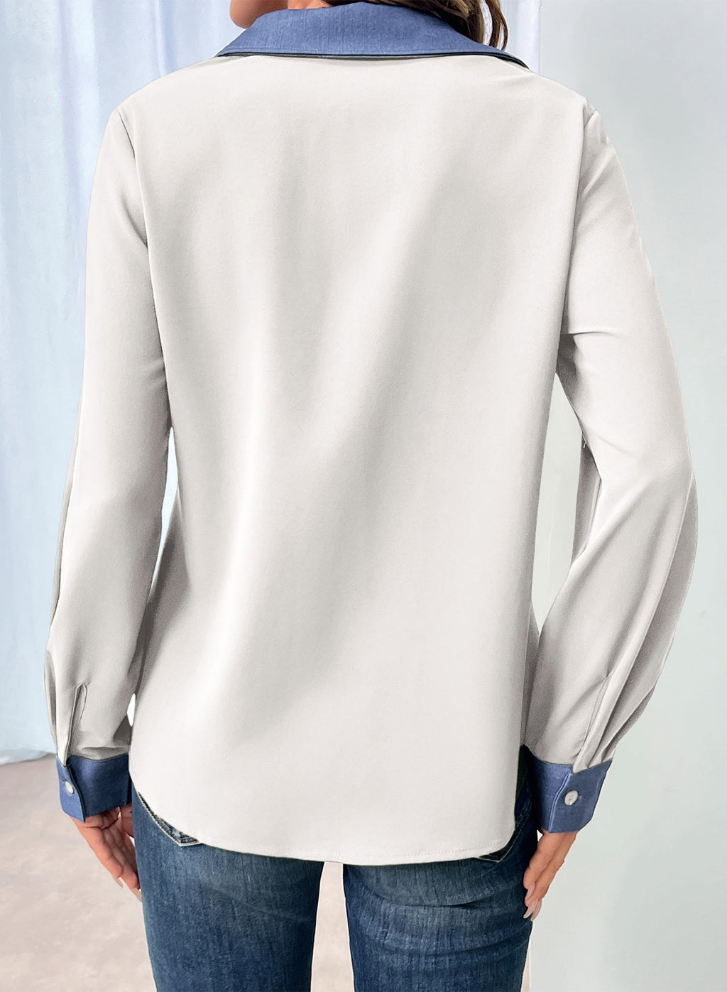 Dokotoo Button Down Shirts for Women Long Sleeve Denim Patchwork Tops
