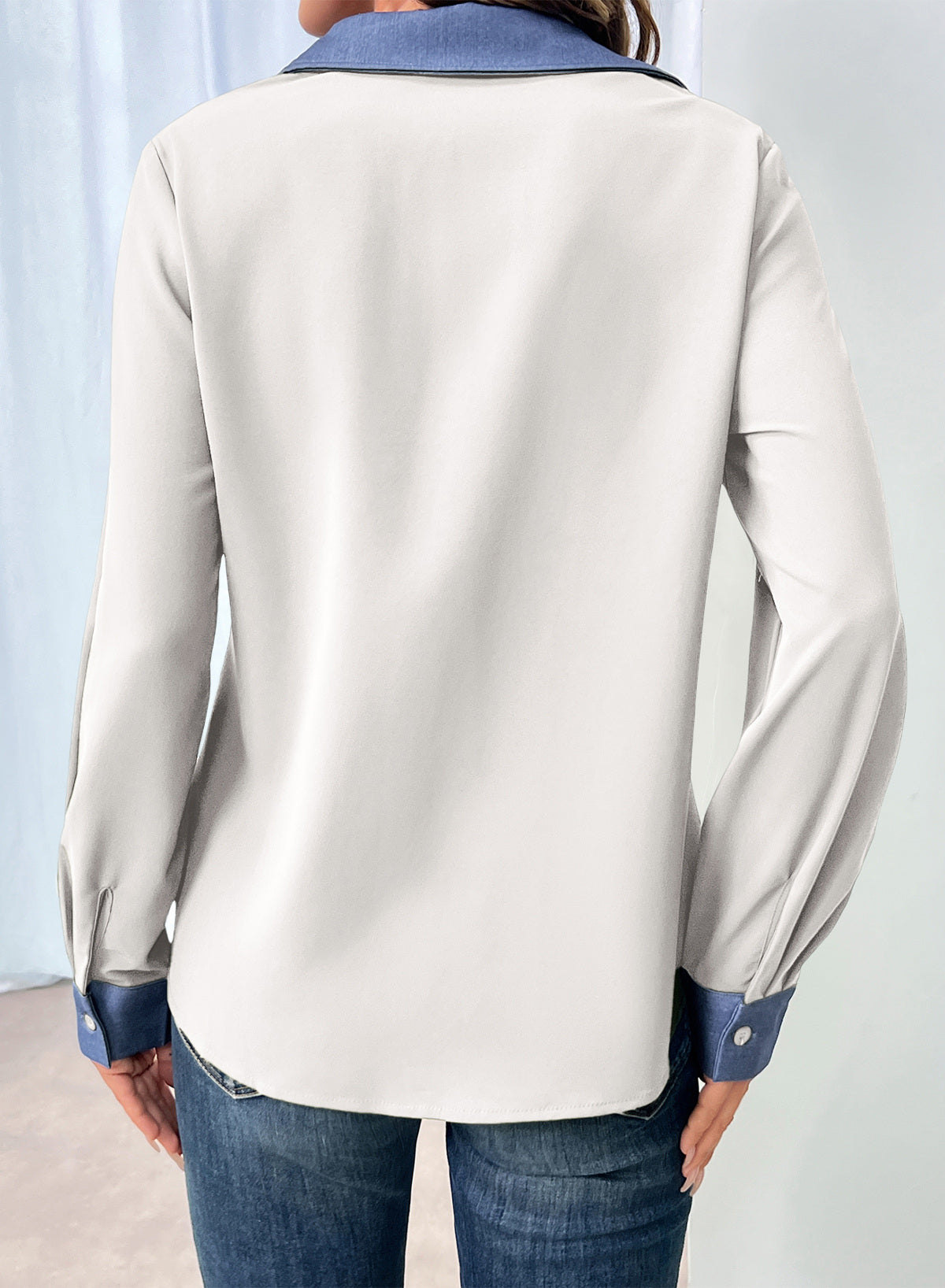 Dokotoo Button Down Shirts for Women Long Sleeve Denim Patchwork Tops
