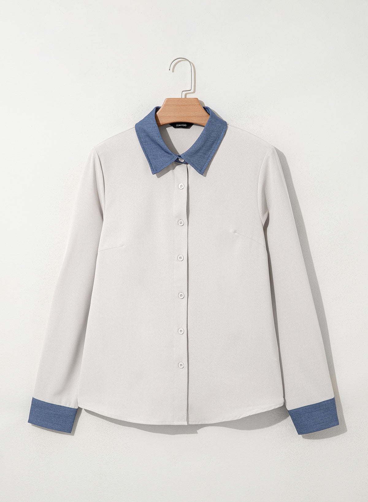 Dokotoo Button Down Shirts for Women Long Sleeve Denim Patchwork Tops